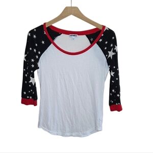 Express Red White Blue Patriotic Star Sleeve Baseball 3/4 Sleeve Tee Size XS